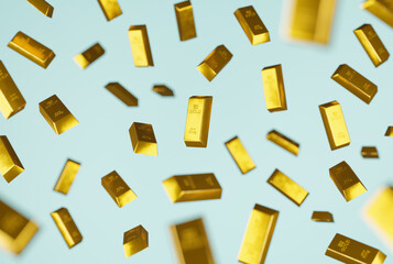 Gold bars bullion as cast bars falling 