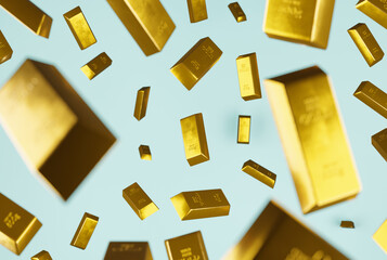 Gold bars bullion as cast bars falling 