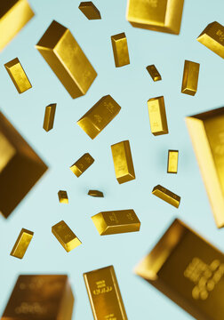 Gold bars bullion as cast bars falling 