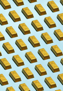 Gold bars bullion as cast bars in a repetitive pattern