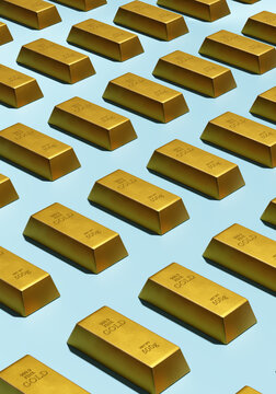 Gold bars bullion as cast bars in a repetitive pattern