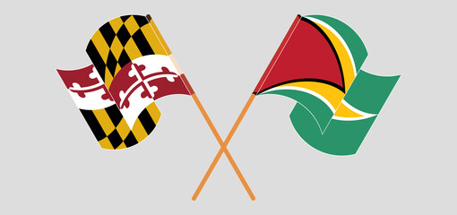 Crossed and waving flags of the State of Maryland and Guyana