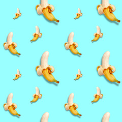 Ripe banana on a bright background, seamless pattern.