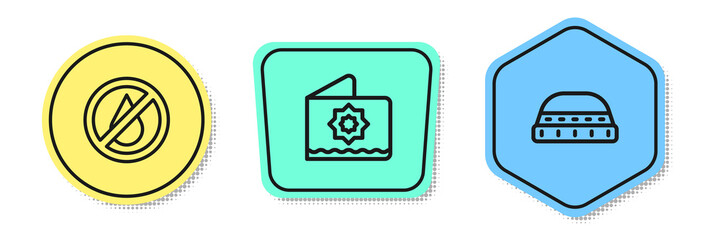 Set line No water, Octagonal star and Muslim hat for prayer. Colored shapes. Vector