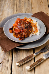 Overhead view of plate with ossobuco