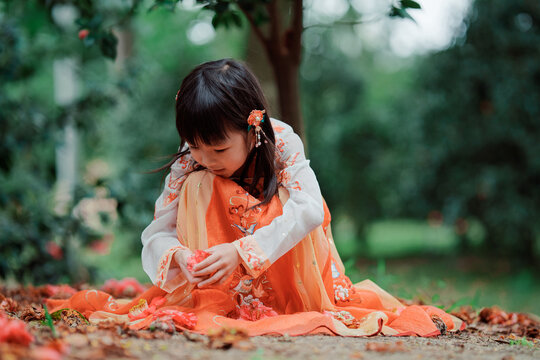 Chinese little girl wearing traditional clothes