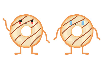 Obraz premium Donuts characters set. Crying and smiling donuts. Vector illustration.