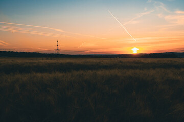 Fototapeta na wymiar Sonnenuntergang über dem Gerstenfeld
