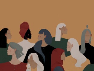 International Women's Day. Illustration with women different nationalities and cultures.