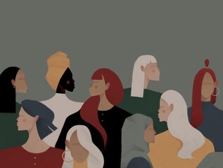 Female diverse faces of different ethnicity. 