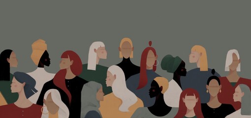 Female diverse faces of different ethnicity. 