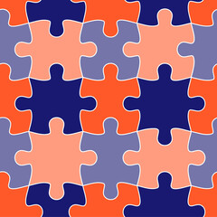 Colorful jigsaw. Seamless puzzle pattern. Autism background. World autism awareness day. Childish design template. Vector Illustration. EPS10. Design for fabric, wallpaper, textile and decor.