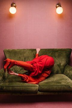 woman in a pink room