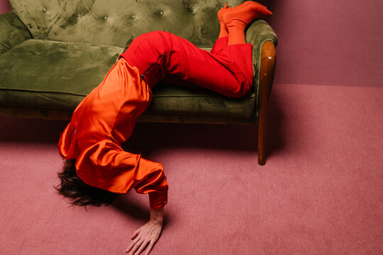 woman in a pink room