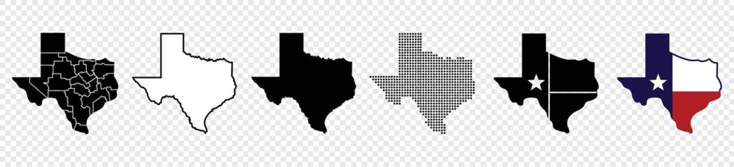 Obraz premium Texas map icon set, Texas map isolated on transparent background, vector illustration