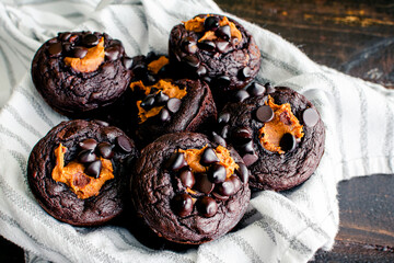 Peanut Butter Chocolate Chip Muffins: Sweet muffins made with dark chocolate and peanut butter