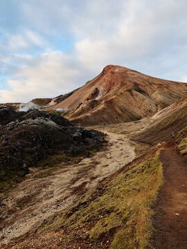 Mobile photo of a landscape in Landmannalaugar  in the Fjallabak Nature Reserve in the Highlands of Iceland. 