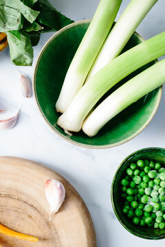Fresh spring vegetables for a pasta dish