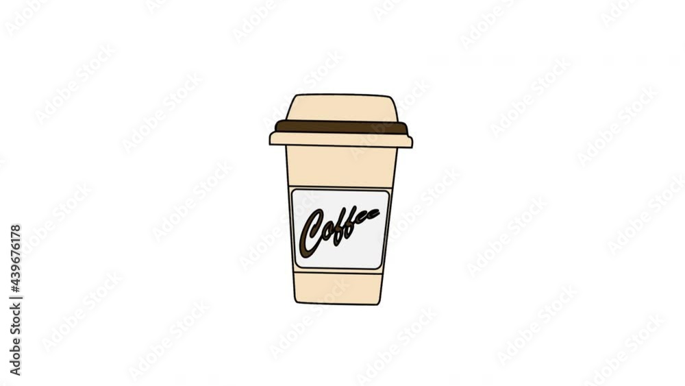Wall mural coffee to go paper cup. seamless loop animation. line art. concept of takeaway drinks. luma matte.