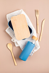 Zero waste kit for lunch, reusable bottle, box and bamboo cutlery