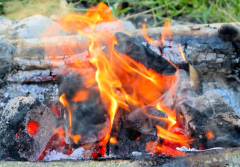 Bonfire is burning, hot coals