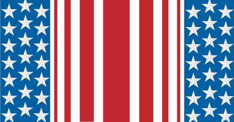 Composition of white stars on blue band and red and white stripes of american flag
