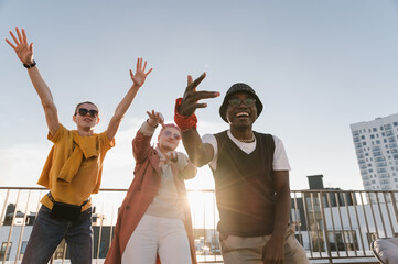 Diverse friends dancing to hip hop music