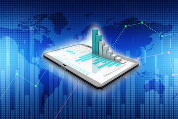 3d rendering Stock market online business concept. business Graph on mobile
