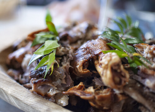 Closeup shot of Porceddu, Sardinian pig meat