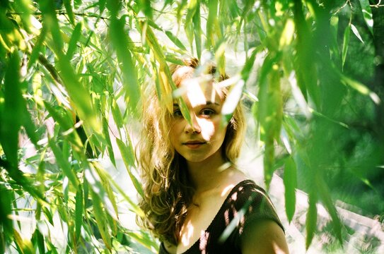 A woman in a tropical forest
