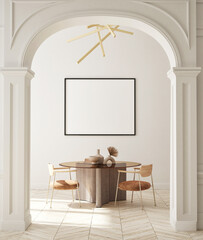 mock up poster frame in modern interior background, living room, minimalistic style, 3D render, 3D illustration