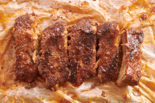Closeup of Barbecue Spare Ribs From Above 