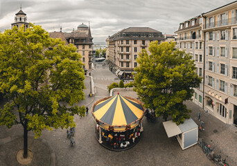 Carousel in the Old Town, Geneva,  Skyline View,  Switzerland