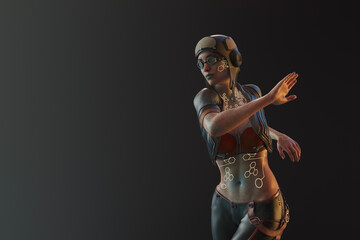 Futuristic woman with glowing tattoo implants