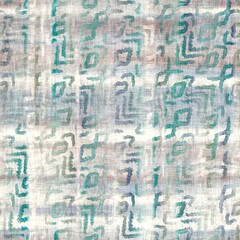 Seamless pastel batik pattern swatch for print with abstract hand drawn motifs. High quality illustration. Sophisticated streaky texture that resembles traditional asian fabric painting techniques. 