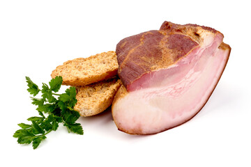 Smoked pork loin, isolated on white background. High resolution image.