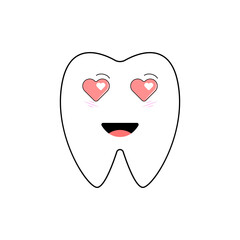 Tooth with eyes with hearts vector icon. Tooth cartoon vector icon in flat style isolated on white background. Vector illustration.