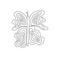 Vector illustration of hand drawn black and white butterfly.