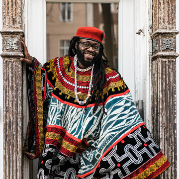 African fashionable man outside the store