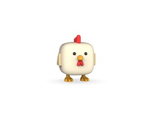 Cube Chicken 3D minimal render model isolated white background.