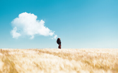 Girl breathing under a cloud