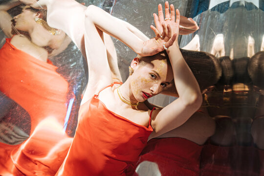 fashion photo of non-binary model in studio