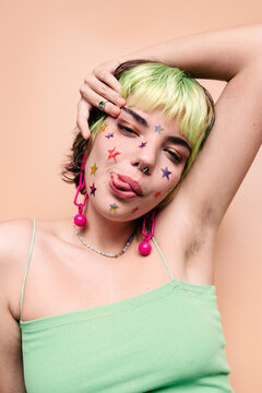 Woman with stickers on her face