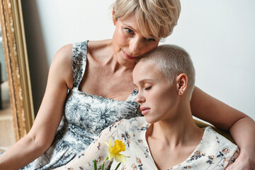 A romantic portrait of two beautiful women of different ages.