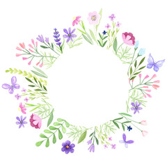 Fototapeta na wymiar Floral decorative frame. Watercolor hand painted border