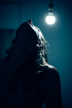 Woman portrait at blue night