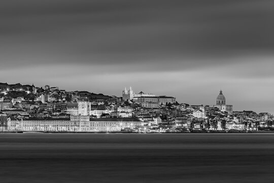 Lisbon, Portugal - The City Skyline at Night