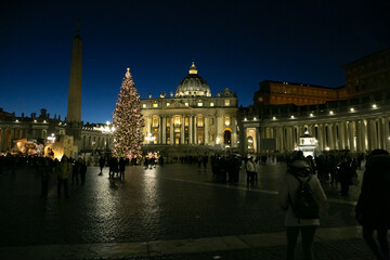 St. Peter's Basilica in the Vatican at night at Christmas - Basilica di San Pietro in Vaticano  di...