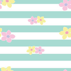 Green and white stripe with floral vector pattern