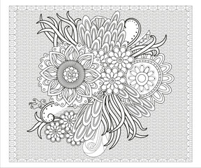 Forest flowers, leaves and berries. Vector coloring book pages for adult and children. Hand drawn illustration. Love bohemian concept for wedding invitations, cards, congratulations, branding,